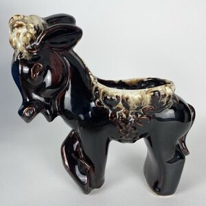 Vintage McCoy Art Pottery Donkey Brown Beige Drip Planter USA Mid Century